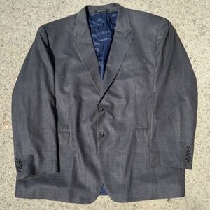 Lauren Ralph Lauren Mens 52R Silk Wool Houndstooth Blazer Jacket Gray Blue 52 R